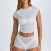 Rocas transparente, geraffte Mini-Shorts in Weiß
