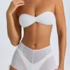 Rocas transparente, geraffte Mini-Shorts in Weiß