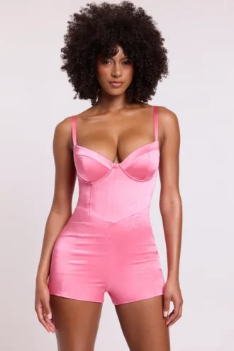 Romera Satin-Korsett-Mini-Playsuit in Rosa Romera Satin-Korsett-Mini-Playsuit in Rosa