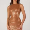 Romilly Minikleid mit Verzierungen und hohem Ausschnitt in Bronze Romilly Minikleid mit Verzierungen und hohem Ausschnitt in Bronze