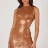 Romilly Minikleid mit Verzierungen und hohem Ausschnitt in Bronze Romilly Minikleid mit Verzierungen und hohem Ausschnitt in Bronze