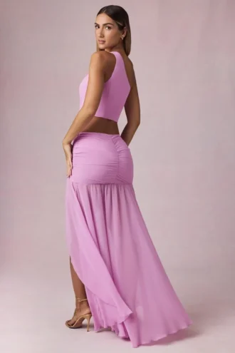 Romy Asymmetrischer Maxirock mit Rüschen in Pink Orchid