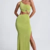 Rosalia One-Shoulder-Maxikleid mit Metallverzierungen in Olivgrün Rosalia One-Shoulder-Maxikleid mit Metallverzierungen in Olivgrün