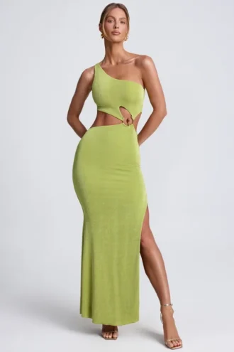 Rosalia One-Shoulder-Maxikleid mit Metallverzierungen in Olivgrün