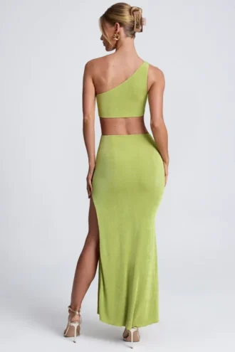 Rosalia One-Shoulder-Maxikleid mit Metallverzierungen in Olivgrün