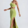 Rosalia One-Shoulder-Maxikleid mit Metallverzierungen in Olivgrün Rosalia One-Shoulder-Maxikleid mit Metallverzierungen in Olivgrün