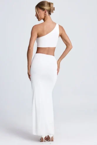 Rosalia One-Shoulder-Maxikleid mit Metallverzierungen in Weiß