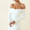 Rosanna schulterfreies, gerafftes Bodycon-Minikleid in Vanille