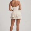 Rosaria Asymmetrisches, mehrlagiges Neckholder-Minikleid in Elfenbein