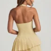 Rosaria Asymmetrisches, mehrlagiges Neckholder-Minikleid in Pastellgelb