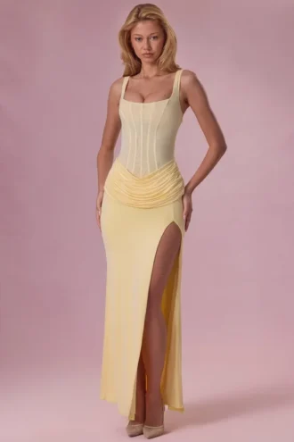 Rosina Mesh-Brautjungfernkleid in Buttergelb