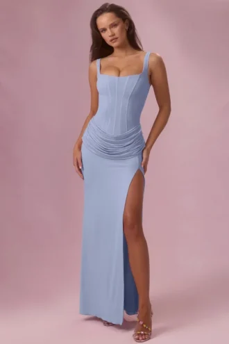 Rosina Mesh-Drapiertes Brautjungfernkleid in Puderblau