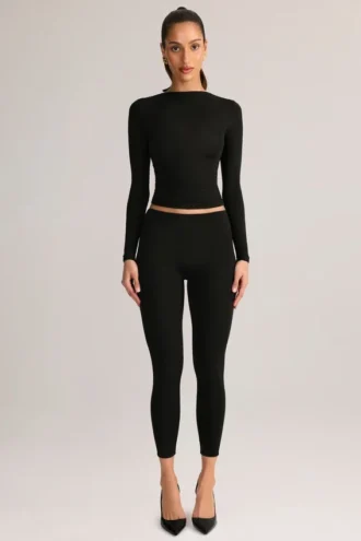Roux Modal-Leggings mit mittlerer Leibhöhe und verkürztem Bein in Schwarz