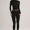 Roux Modal-Leggings mit mittlerer Leibhöhe und verkürztem Bein in Schwarz Roux Modal-Leggings mit mittlerer Leibhöhe und verkürztem Bein in Schwarz