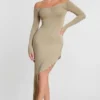 Roxana Langarm-Maxikleid aus Modal-Kaschmir-Mischung mit schulterfreiem Ausschnitt in Taupe