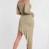 Roxana Langarm-Maxikleid aus Modal-Kaschmir-Mischung mit schulterfreiem Ausschnitt in Taupe