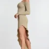 Roxana Langarm-Maxikleid aus Modal-Kaschmir-Mischung mit schulterfreiem Ausschnitt in Taupe