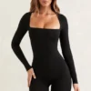 Rue Langarm-Unitard mit quadratischem Ausschnitt in Schwarz Rue Langarm-Unitard mit quadratischem Ausschnitt in Schwarz