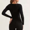 Rue Langarm-Unitard mit quadratischem Ausschnitt in Schwarz Rue Langarm-Unitard mit quadratischem Ausschnitt in Schwarz