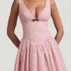 Sabina A-Linien-Minikleid mit Schleifendetail in rosa Polka-Dots Sabina A-Linien-Minikleid mit Schleifendetail in rosa Polka-Dots
