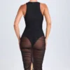 Safira Ruched Plunge Midaxi-Kleid in Schwarz