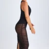 Safira Ruched Plunge Midaxi-Kleid in Schwarz