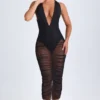 Safira Ruched Plunge Midaxi-Kleid in Schwarz