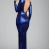 safiya Langärmliges Abendkleid aus Metallic-Jersey in Electric Blue