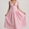 Saidey A-Linien-Midaxi-Kleid in zartem Rosa mit Broderie-Anglaise-Schleife