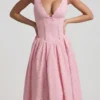 Saidey A-Linien-Midaxi-Kleid in zartem Rosa mit Broderie-Anglaise-Schleife