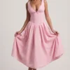Saidey A-Linien-Midaxi-Kleid in zartem Rosa mit Broderie-Anglaise-Schleife