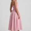 Saidey A-Linien-Midaxi-Kleid in zartem Rosa mit Broderie-Anglaise-Schleife