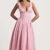 Saidey A-Linien-Midaxi-Kleid in zartem Rosa mit Broderie-Anglaise-Schleife