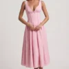 Saidey A-Linien-Midaxi-Kleid in zartem Rosa mit Broderie-Anglaise-Schleife