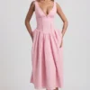 Saidey A-Linien-Midaxi-Kleid in zartem Rosa mit Broderie-Anglaise-Schleife