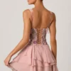 Sakura-Minikleid mit Rüschen und Verzierungen in Floral Pink