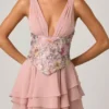 Sakura-Minikleid mit Rüschen und Verzierungen in Floral Pink