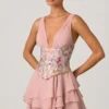 Sakura-Minikleid mit Rüschen und Verzierungen in Floral Pink