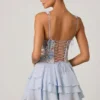 Sakura Minikleid mit Rüschenverzierung in Blumenblau Sakura Minikleid mit Rüschenverzierung in Blumenblau