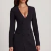 Samantae Strukturiertes Einreiher-Blazer-Minikleid in Schwarz Samantae Strukturiertes Einreiher-Blazer-Minikleid in Schwarz