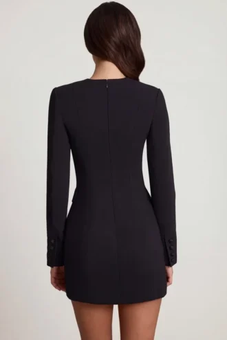 Samantae Strukturiertes Einreiher-Blazer-Minikleid in Schwarz