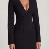 Samantae Strukturiertes Einreiher-Blazer-Minikleid in Schwarz Samantae Strukturiertes Einreiher-Blazer-Minikleid in Schwarz