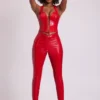 Samara Vinyl-Leggings mit hoher V-Taille in Feuerrot Samara Vinyl-Leggings mit hoher V-Taille in Feuerrot