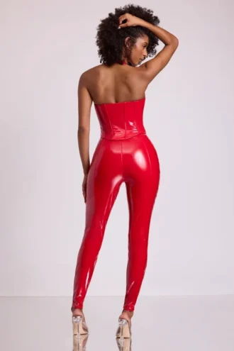 Samara Vinyl-Leggings mit hoher V-Taille in Feuerrot