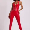 Samara Vinyl-Leggings mit hoher V-Taille in Feuerrot Samara Vinyl-Leggings mit hoher V-Taille in Feuerrot