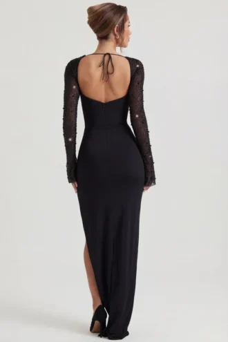San Marino Maxikleid mit Verzierung und Seitenschlitz in Schwarz