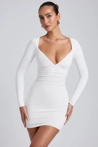 Sana Modal-Minikleid mit Rüschen und langen Ärmeln in Weiß