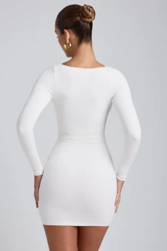 Sana Modal-Minikleid mit Rüschen und langen Ärmeln in Weiß