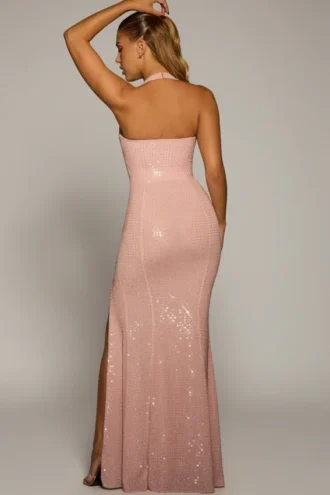 Sansel verziertes Neckholder-Kleid in Lavendelrosa