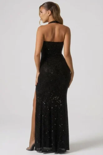 Sansel verziertes Neckholder-Kleid in Schwarz